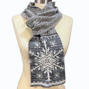 NEW Green3 OS Grey Snowflake Nordic Scarf Knit Recycled Cotton USA‎ Winter Fall